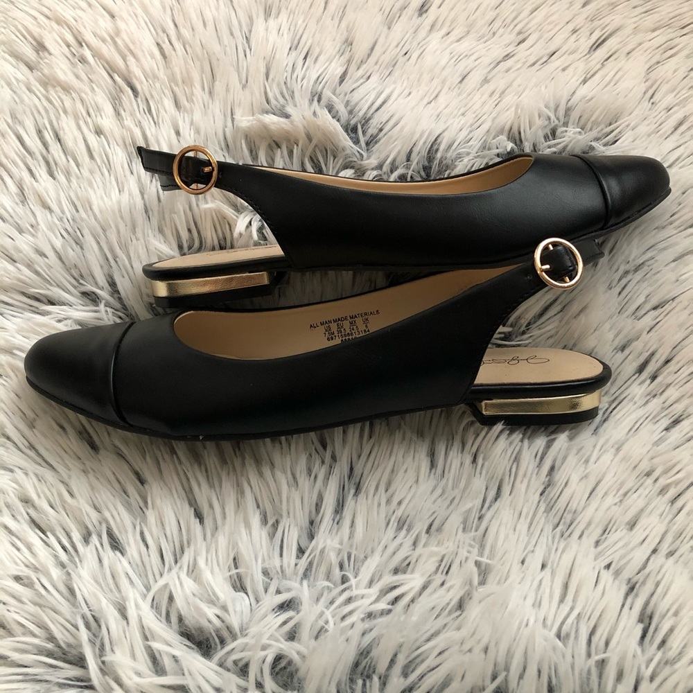 Black/Gold Heel Flats